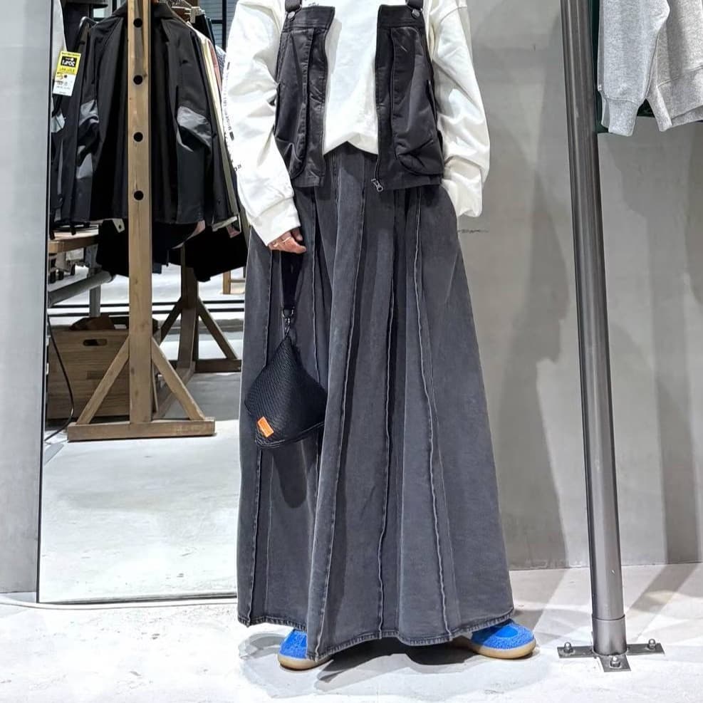 デニムスカート ゆったりシルエット 切り替えマキシスカート